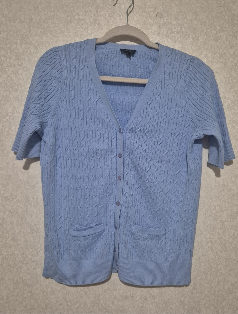 Talbots Light Blue Cable Knit V-Neck Short Sleeve Cardigan...Size:L